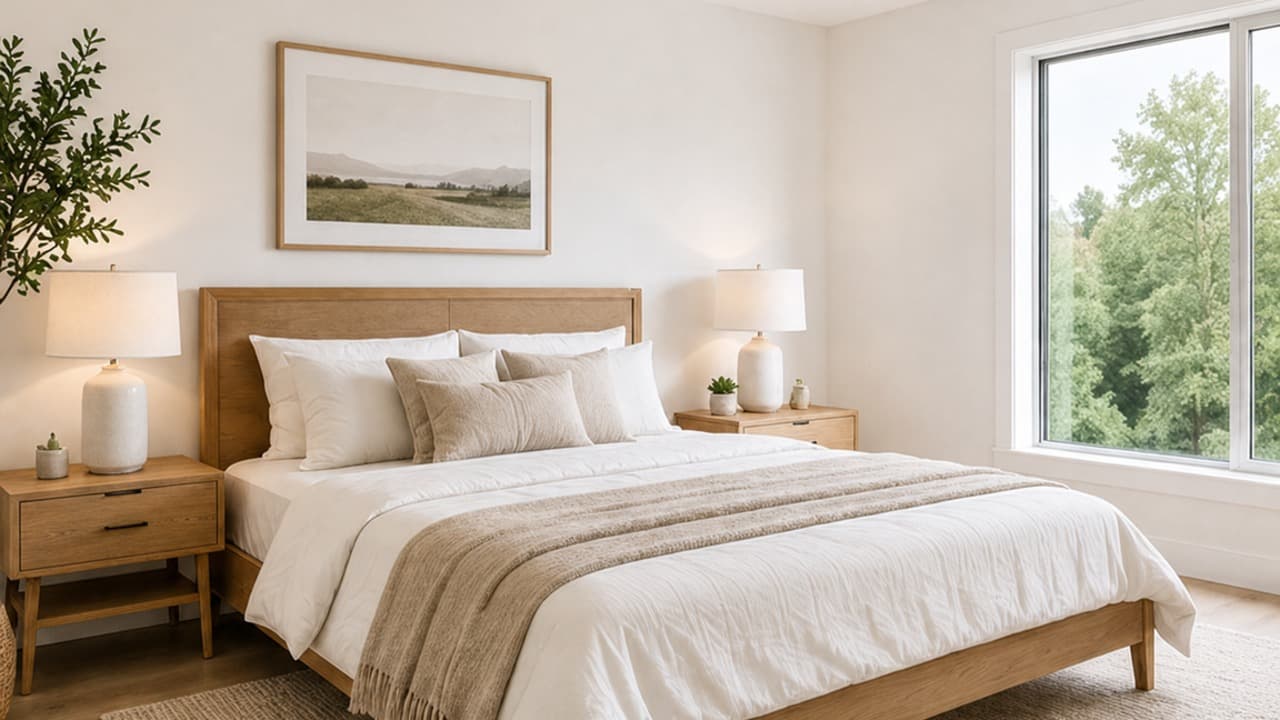 Scandinavian-style primary bedroom